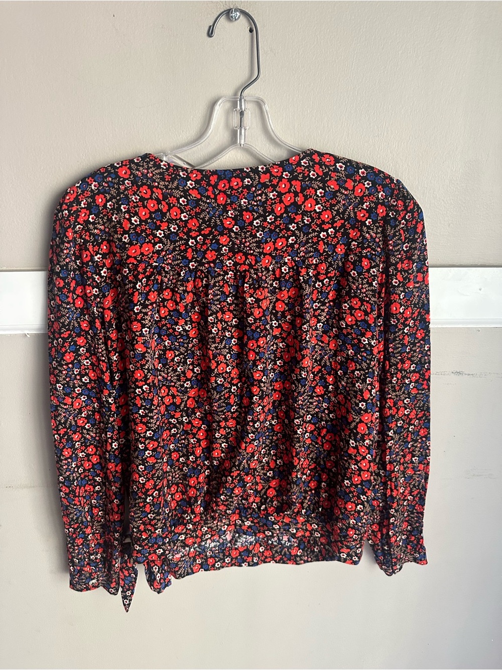 Universal Thread Black Floral V-Neck Blouse with Red and Blue Accents - Picture 2 of 3